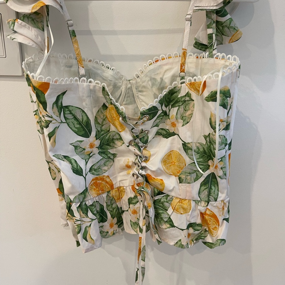 VICI Floral Ruffle Sleeve Top - Cream and Green - Picture 3 of 3
